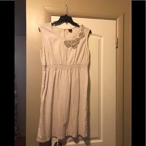 Cotton Linen Look Dress Flower Appliqués  Size XXL